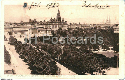 Wien - Vienna - Volksgarten mit Parlament und Rathaus - Town Hall - old postcard - 1923 - Austria - used - JH Postcards