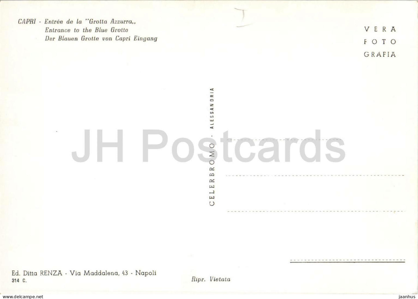 Capri - Entrata della Grotta Azzurra - Entrance to the Blue Grotto - cave - boat - old postcard - Italy - unused