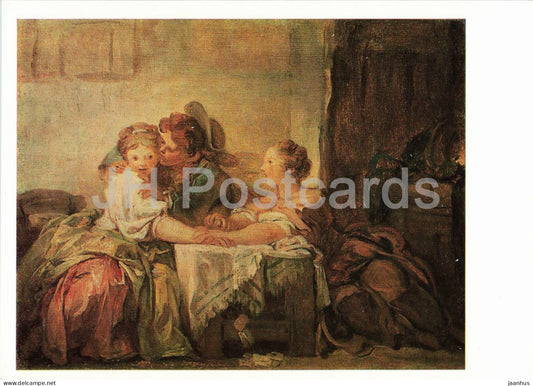 painting by Jean Honore Fragonard - The Snatched Kiss - French art - 1988 - Russia USSR - unused - JH Postcards