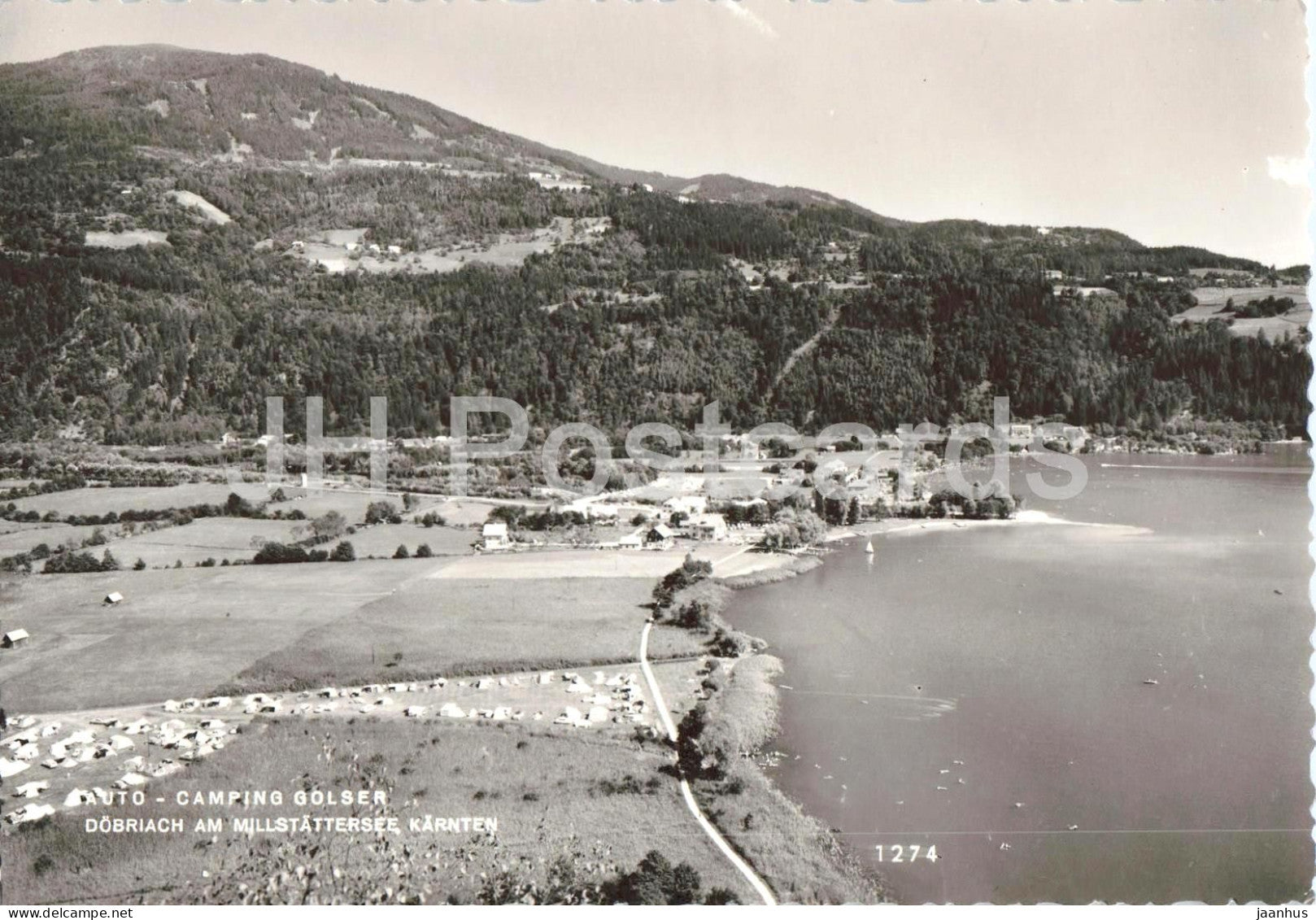 Auto Camping Golser Dobriach am Millstattersee - Karnten - camping - lake - aerial view - 1274 - 1965 - Austria - used - JH Postcards