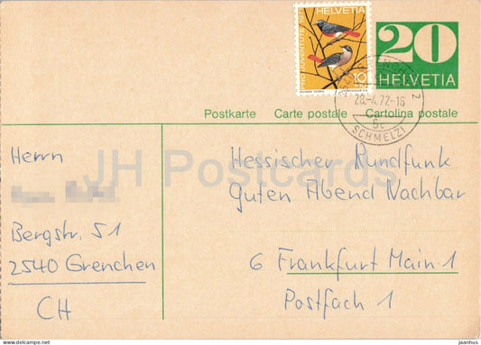 Guten Abend Nachbarn - Hessischer Rundfunk - postal stationery - 21 - 1972 - Switzerland - used - JH Postcards