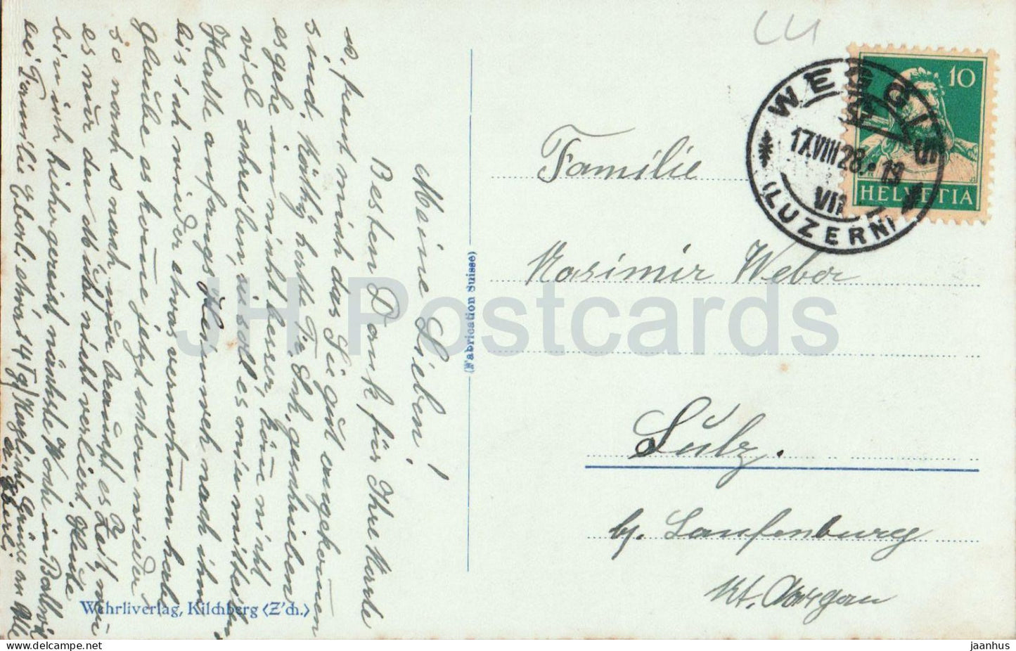 Weggis am Vierwaldstattersee - église - montagnes - 32908 - carte postale ancienne - 1928 - Suisse - utilisée 