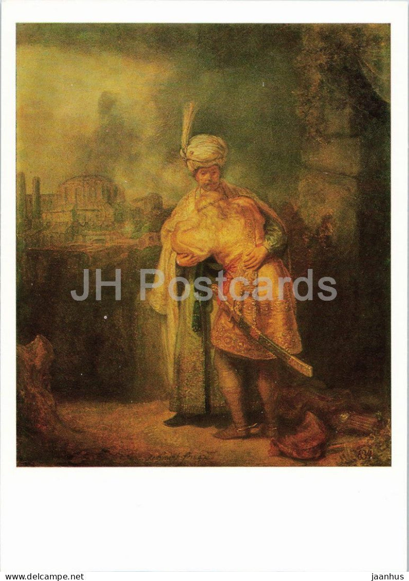 painting by Rembrandt - Davids Farewell to Jonathan - Dutch art - 1988 - Russia USSR - unused - JH Postcards
