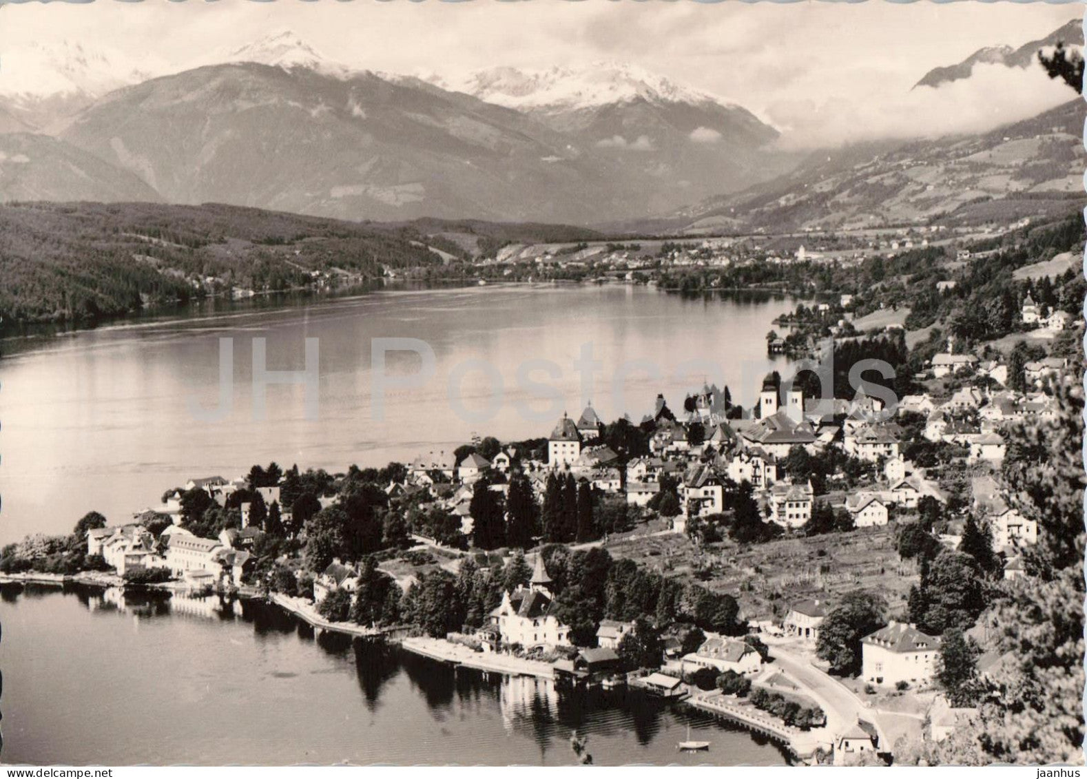 Millstatt am Millstattersee Karnten - town view - lake - mountains - old postcard - 1959 - Austria - used - JH Postcards