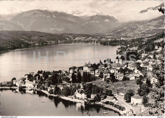 Millstatt am Millstattersee Karnten - town view - lake - mountains - old postcard - 1959 - Austria - used - JH Postcards