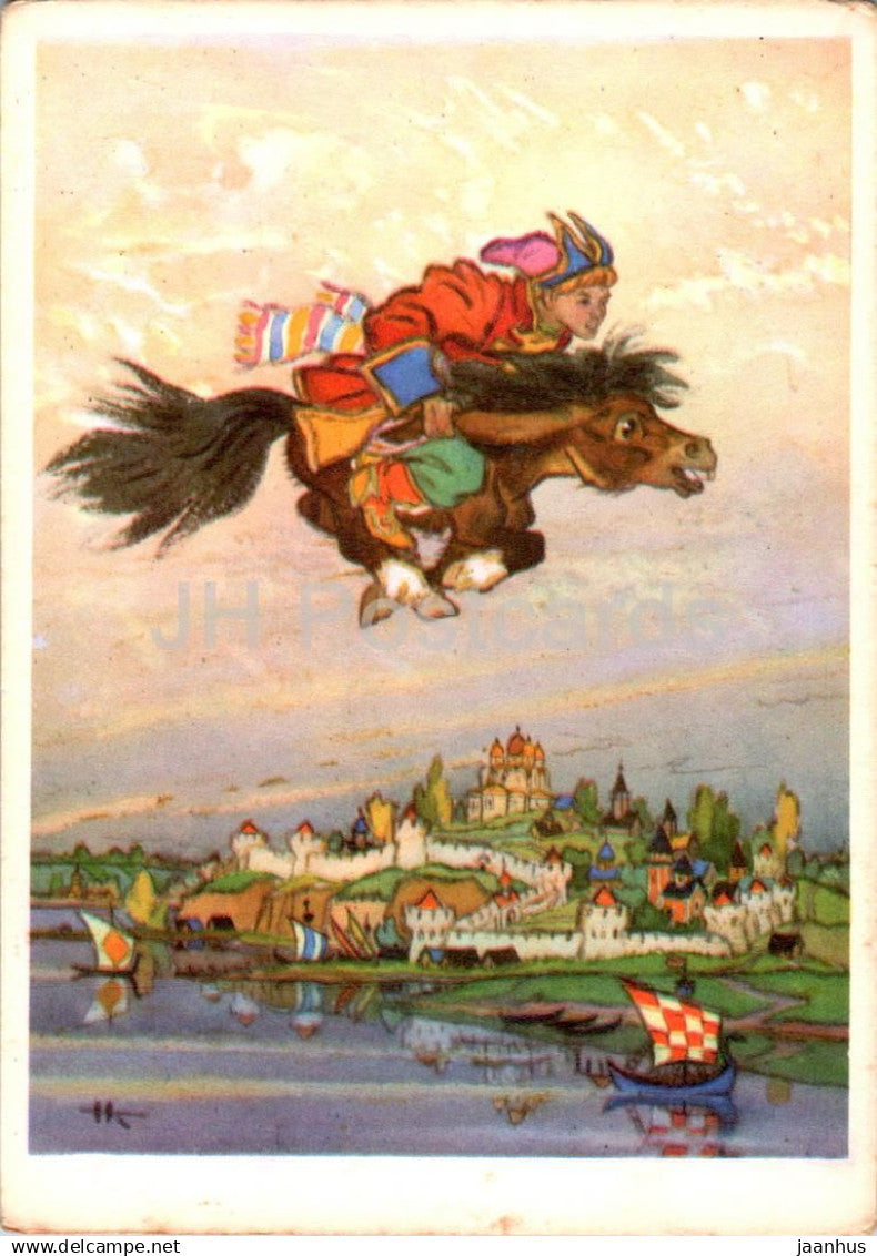 The Little Humpbacked Horse - horse - boy - flying - fairy tale - illustration - 1968 - Russia USSR - unused - JH Postcards