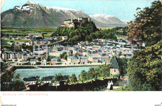 Salzburg vom Kapuzinerberg - panoramic city view - mountains - 2572 - old postcard - 1906 - Austria - used - JH Postcards
