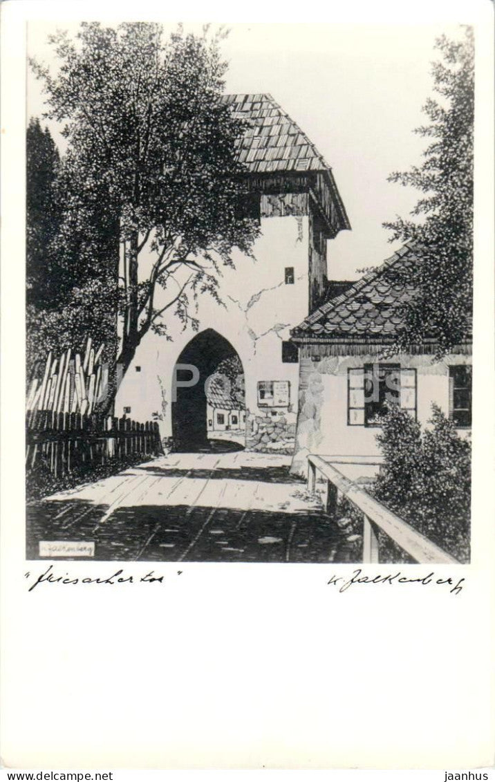 Murau - Friesacher Tor - town gate - illustration - old postcard - Austria - unused - JH Postcards