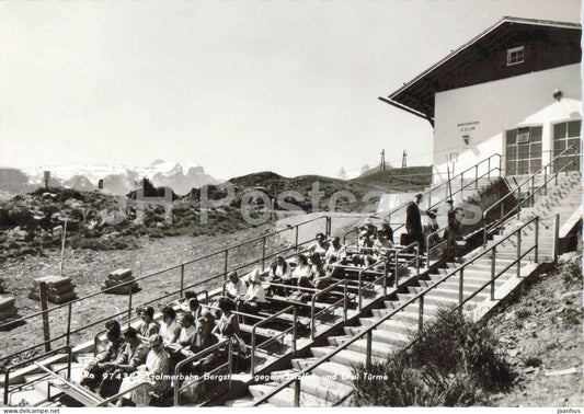 Golmerbahn Bergstation gegen Sulzfluh u. Drei Turme station - people alpine peaks 9743 - old postcard - Austria - unused - JH Postcards