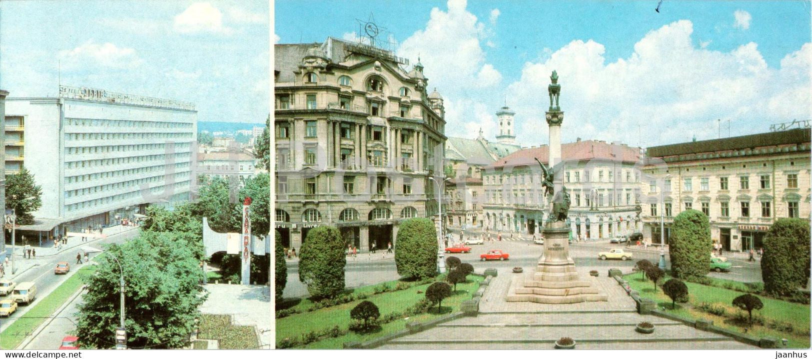 Lviv - Hotel Lviv - Monument to Adam Mickiewicz - 1985 - USSR Ukraine - unused - JH Postcards