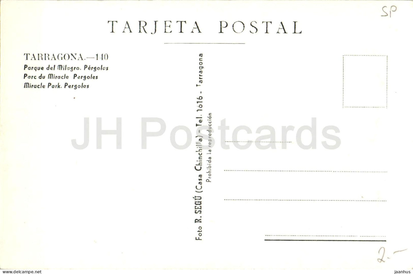 Tarragona - Parque del Milagro Pergolas - Miracle Park Pergolas - 140 - old postcard - Spain - unused