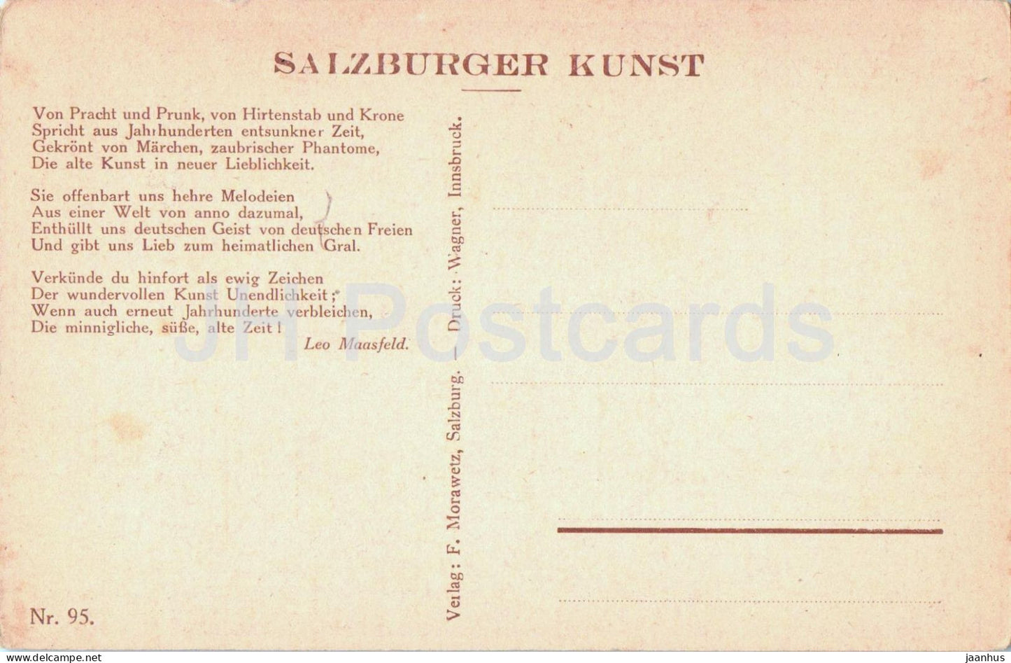 Wo Mozarts Wiege stand - Mozart cradle - Reiffenstein pinx. - illustration - 95 - old postcard - Austria - unused