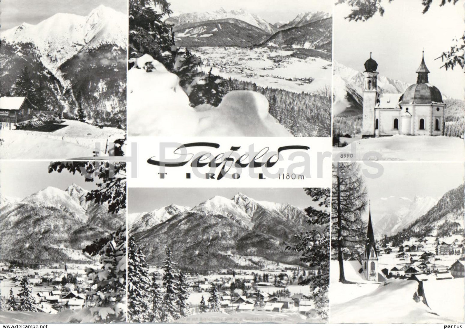 Seefeld Tirol 1180 m - winter views - village - church - mountains - multiview - old postcard - Austria - unused - JH Postcards