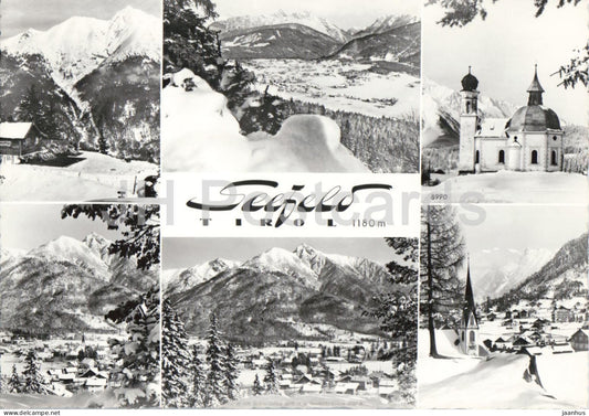 Seefeld Tirol 1180 m - winter views - village - church - mountains - multiview - old postcard - Austria - unused - JH Postcards