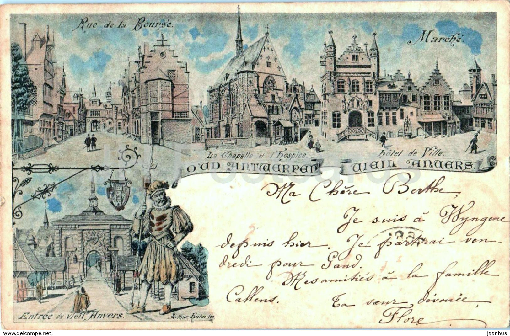 Oud Antwerpen - Vieil Anvers - Rue de la Bourse - Marche - Hotel de Ville - old postcard - 1894 - Belgium - used - JH Postcards