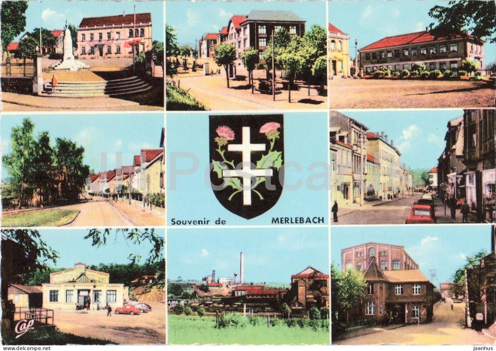 Merlebach - Hotel de Ville - Direction des Mines - Poste - post office - mining - old postcard - 1959 - France - used - JH Postcards