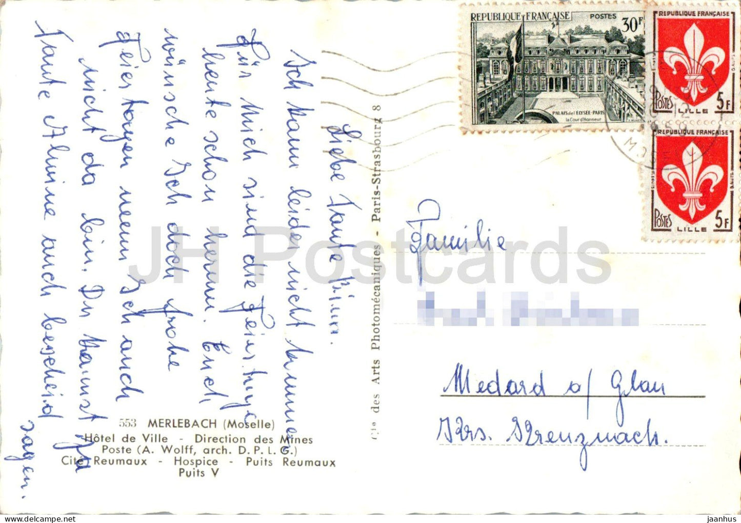 Merlebach - Hotel de Ville - Direction des Mines - Poste - Postamt - Bergbau - alte Postkarte - 1959 - Frankreich - gebraucht