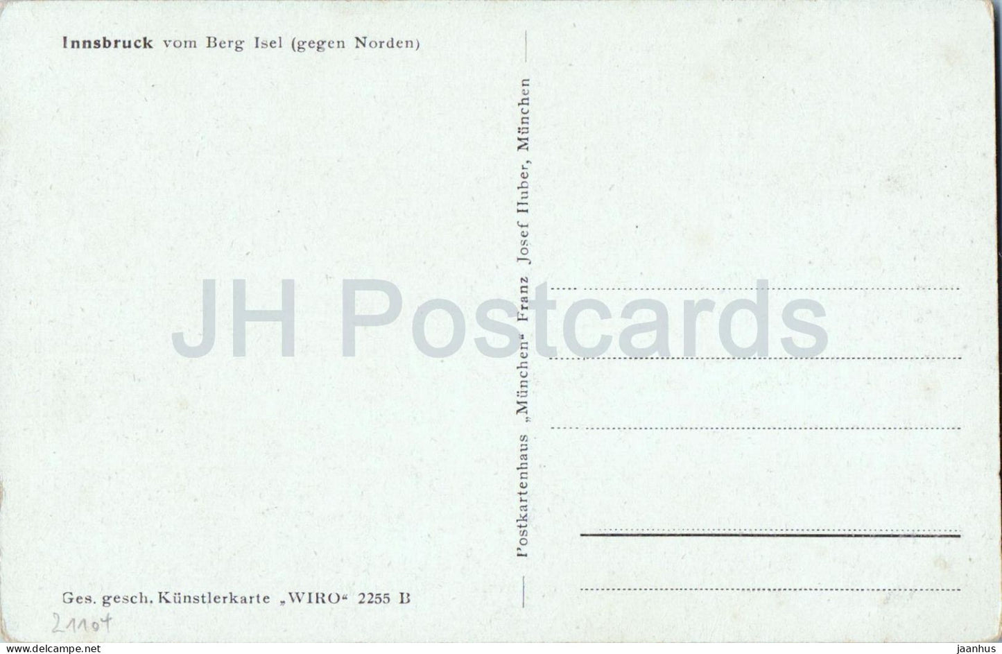 Innsbruck vom Berg Isel - gegen Norden - Kunstlerkarte WIRO - No. 2255 B - carte postale ancienne - Autriche - inutilisée 