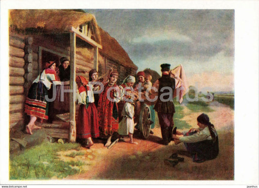 painting by Nikolai Dmitriyev Orenburgsky - Country Hawker - folk costumes - Russian art - 1961 - Russia USSR - unused - JH Postcards