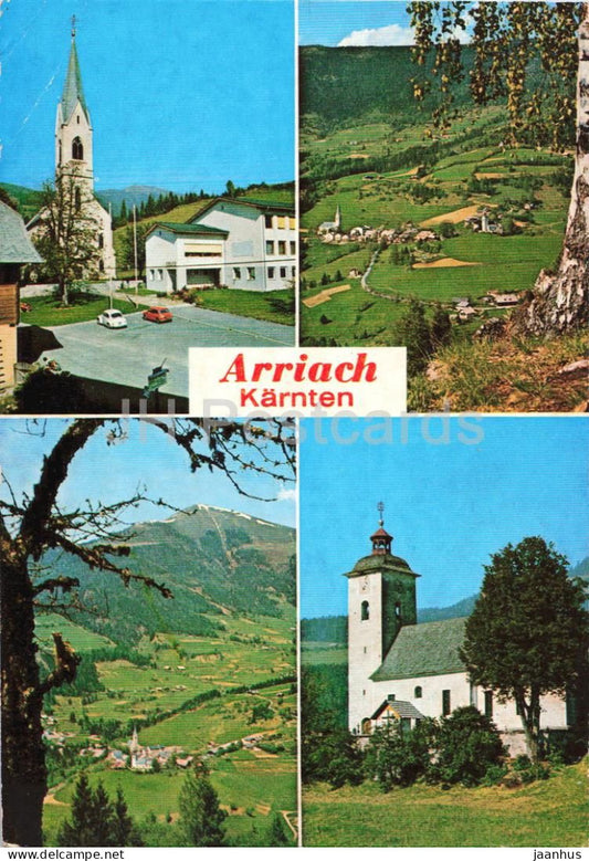 Arriach - Karnten - village views - church - valley - mountains - multiview - 3581 - Austria - used - JH Postcards
