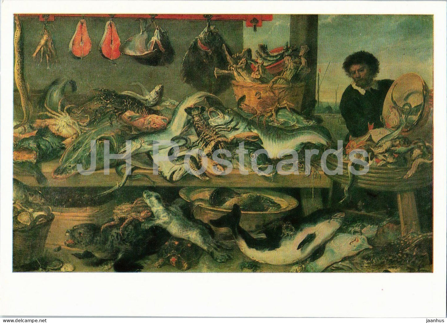 painting by Frans Snyders - Fish Shop - fish - Flemish art - 1988 - Russia USSR - unused - JH Postcards