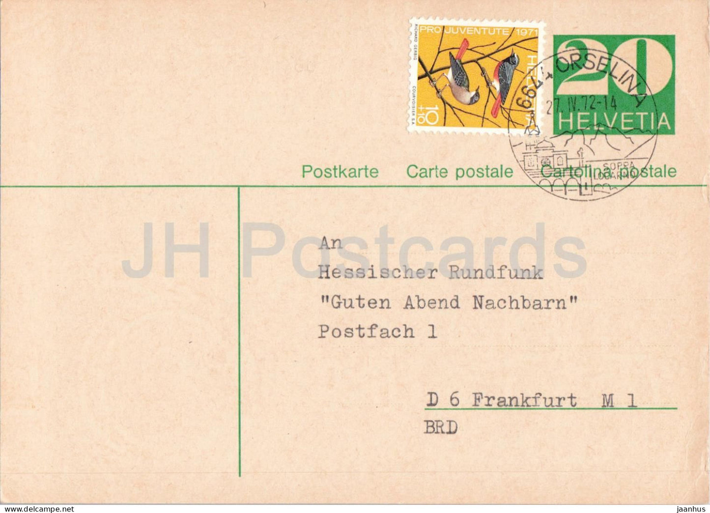 Guten Abend Nachbarn - Hessischer Rundfunk - postal stationery - 10 - 1972 - Switzerland - used - JH Postcards