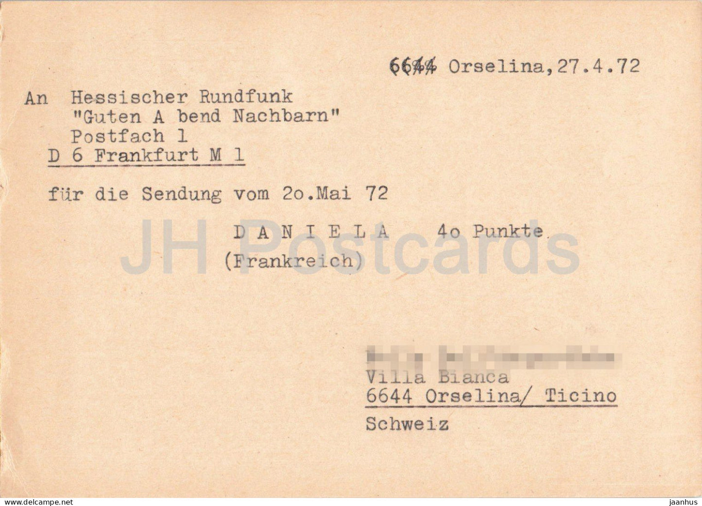 Guten Abend Nachbarn - Hessischer Rundfunk - postal stationery - 10 - 1972 - Switzerland - used