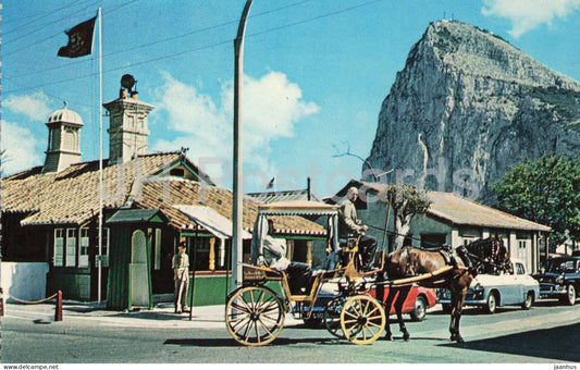 Gibraltar - A Hackney carriage near British frontier gates - horse carriage - animals - P31983 - Gibraltar - unused - JH Postcards