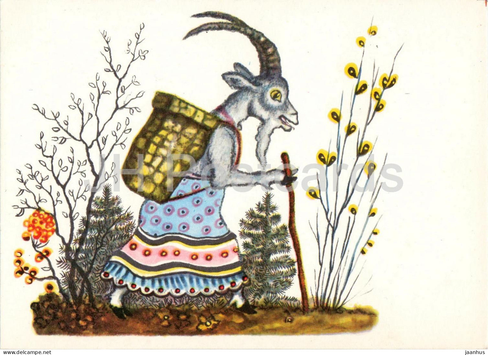 The Goat - basket - Russian Fairy Tales - illustration by Vasnetsov - 1969 - Russia USSR - unused - JH Postcards