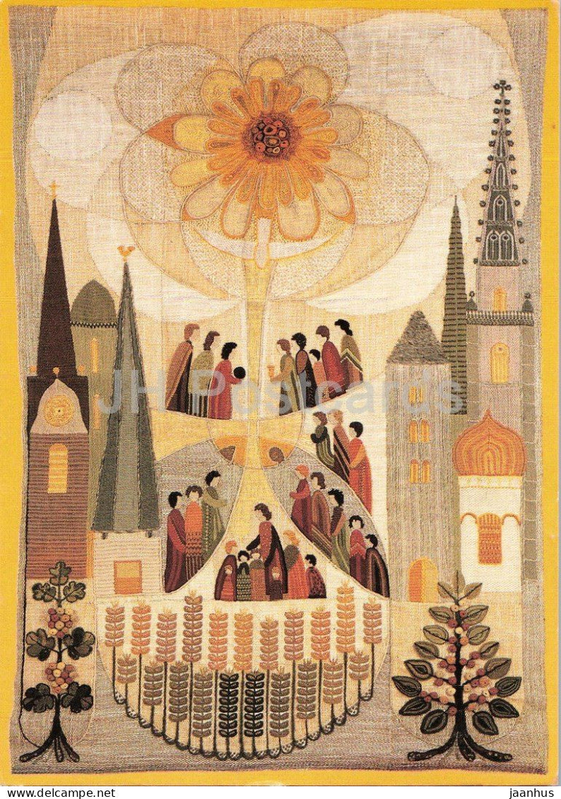 textile wall hanging - Our hope - Justice for all - World Day of Prayer - Unsere Hoffnung art - 1990 - Germany - unused - JH Postcards