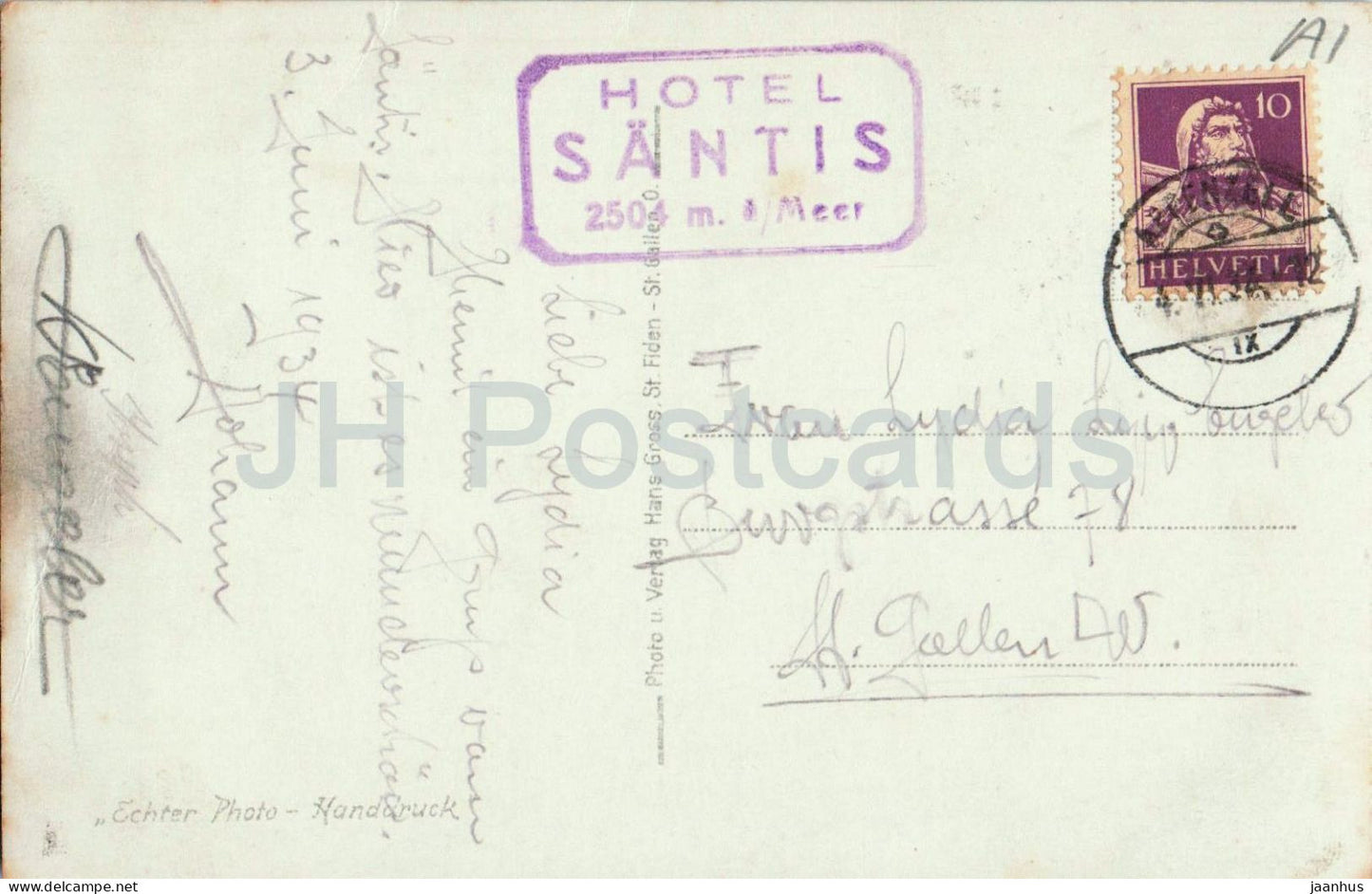 Schrennerweg nach Meglisalp Santis - sentier de montagne - vallée - Alpes - 2613 - carte postale ancienne - 1934 - Suisse - utilisée