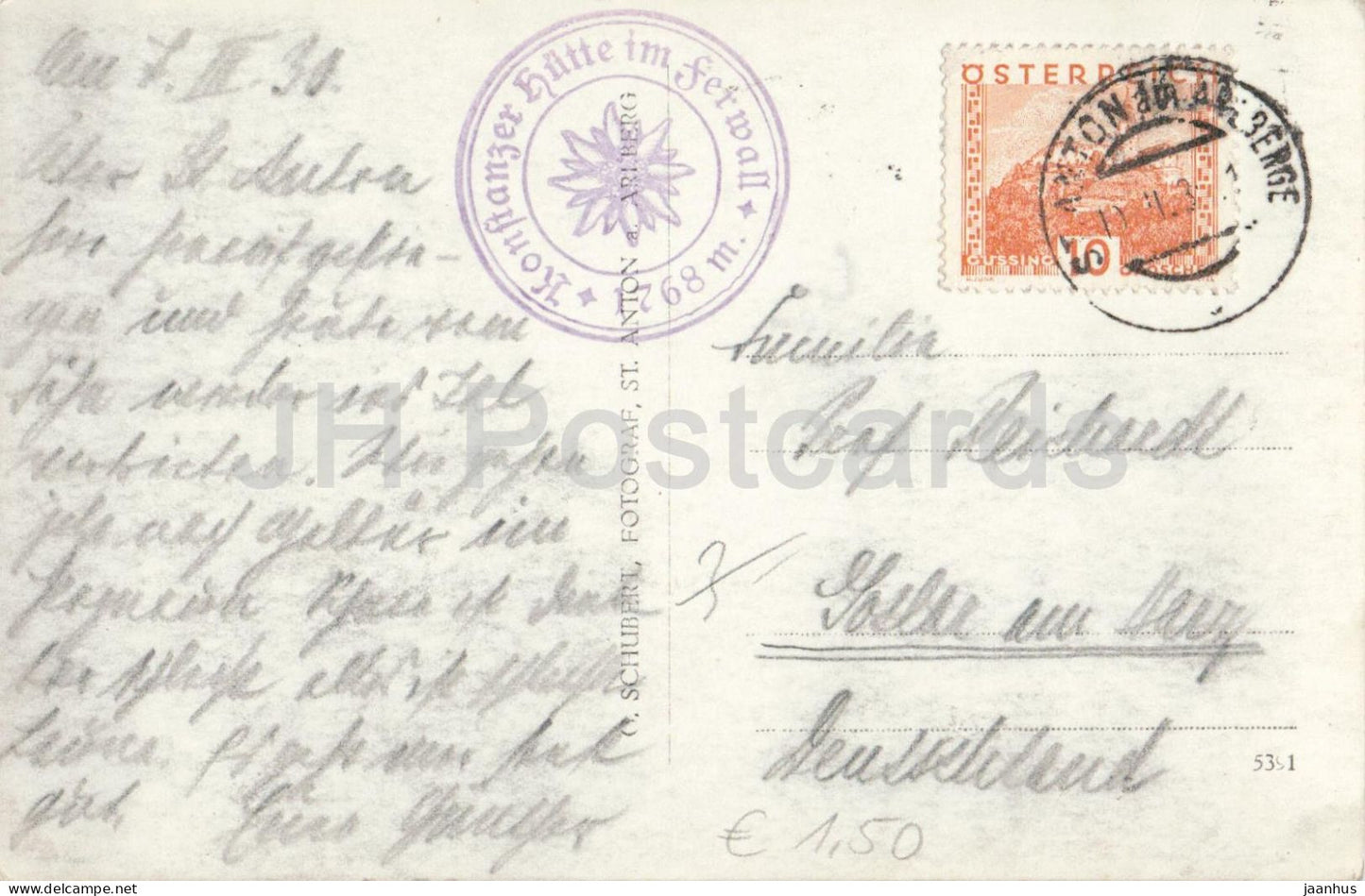 Patteriol 3059 m - montagnes - carte postale ancienne - 1930 - Autriche - d'occasion 