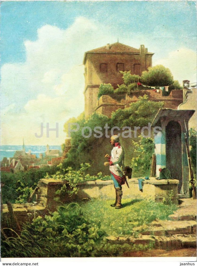 painting by Carl Spitzweg - The Lookout - Lug ins Land - military - German art - 1980s - Germany - used - JH Postcards
