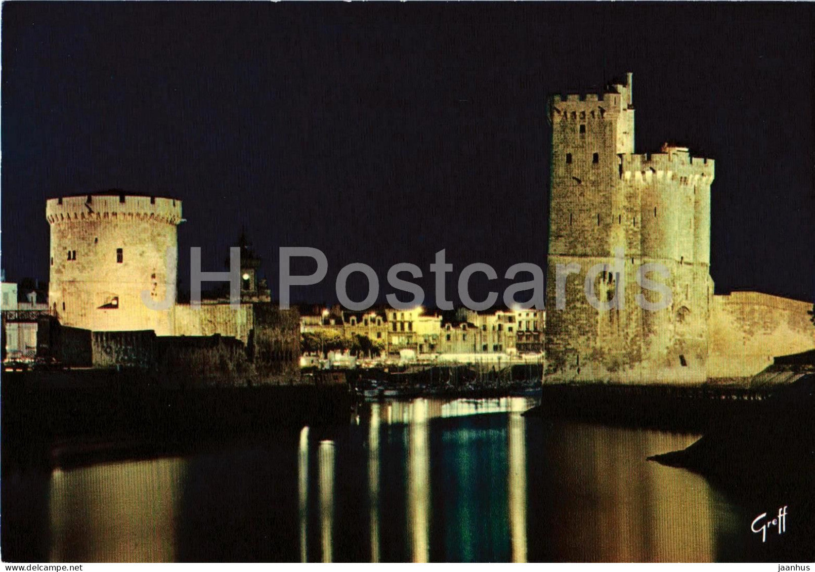 En Aunis - La Rochelle - Le port illumine - la Tour de la Chaine - harbour with Chain Tower - France - unused - JH Postcards