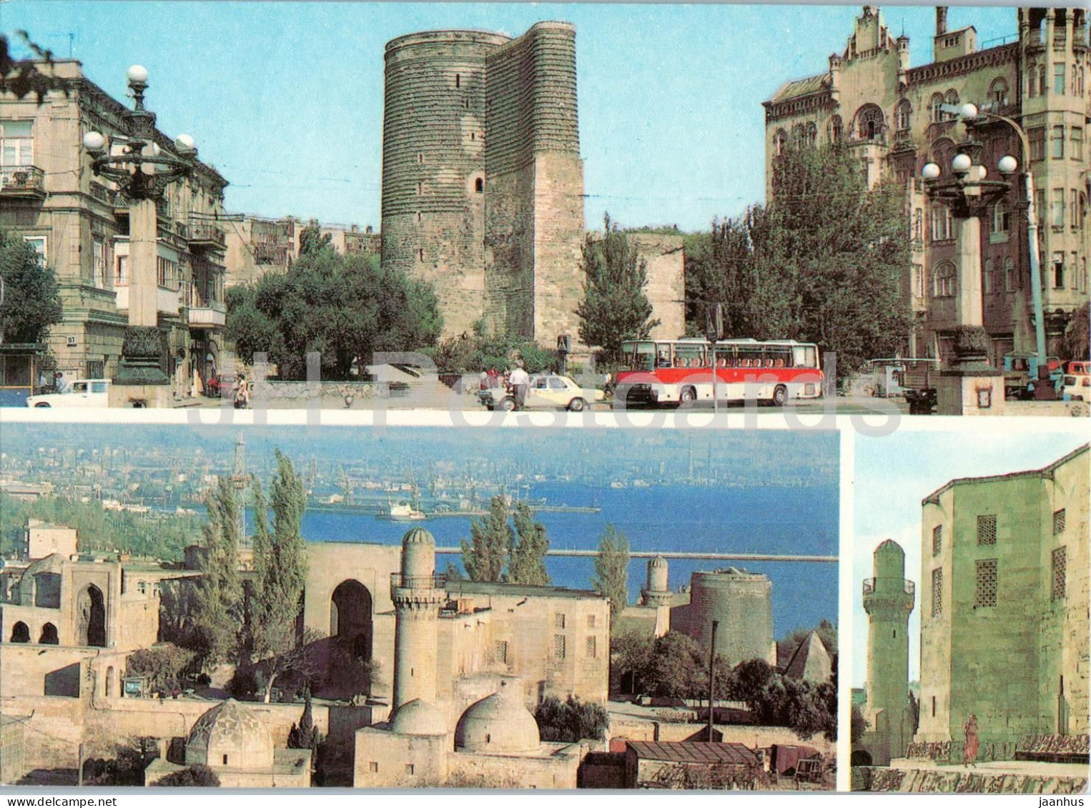 Baku - Maiden Tower - Shirvanshahs Ensemble - palace - bus Ikarus - postal stationery - 1985 - Azerbaijan USSR - unused - JH Postcards