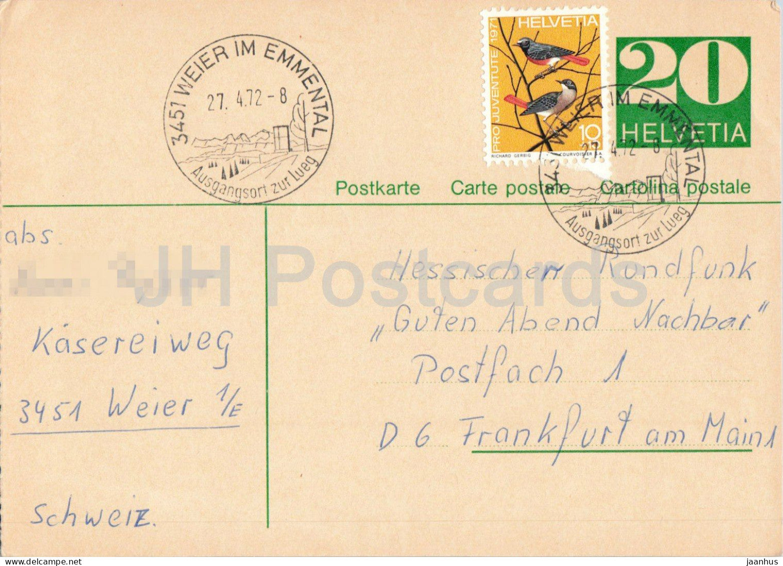 Guten Abend Nachbarn - Hessischer Rundfunk - postal stationery - 1972 - Switzerland - used - JH Postcards