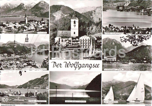 Der Wolfgangsee - St Gilgen - St Wolfgang - Strobl Promenade - multiview - 125 - old postcard - Austria - unused - JH Postcards