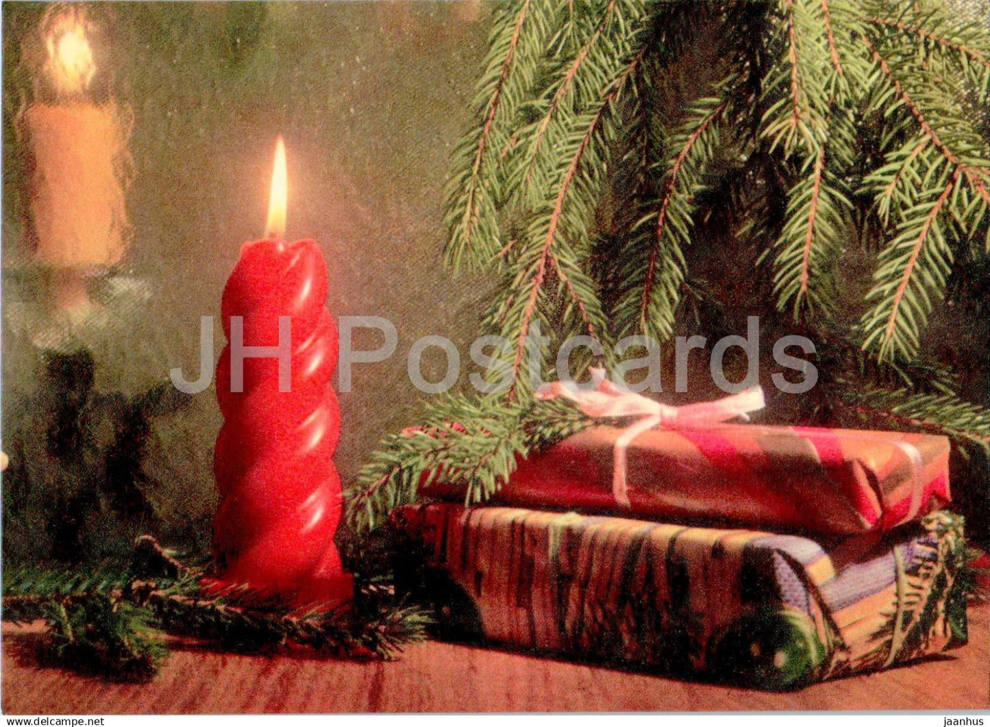 New Year Greeting card - Red Candle - Gifts - 1970 - Estonia USSR - used - JH Postcards