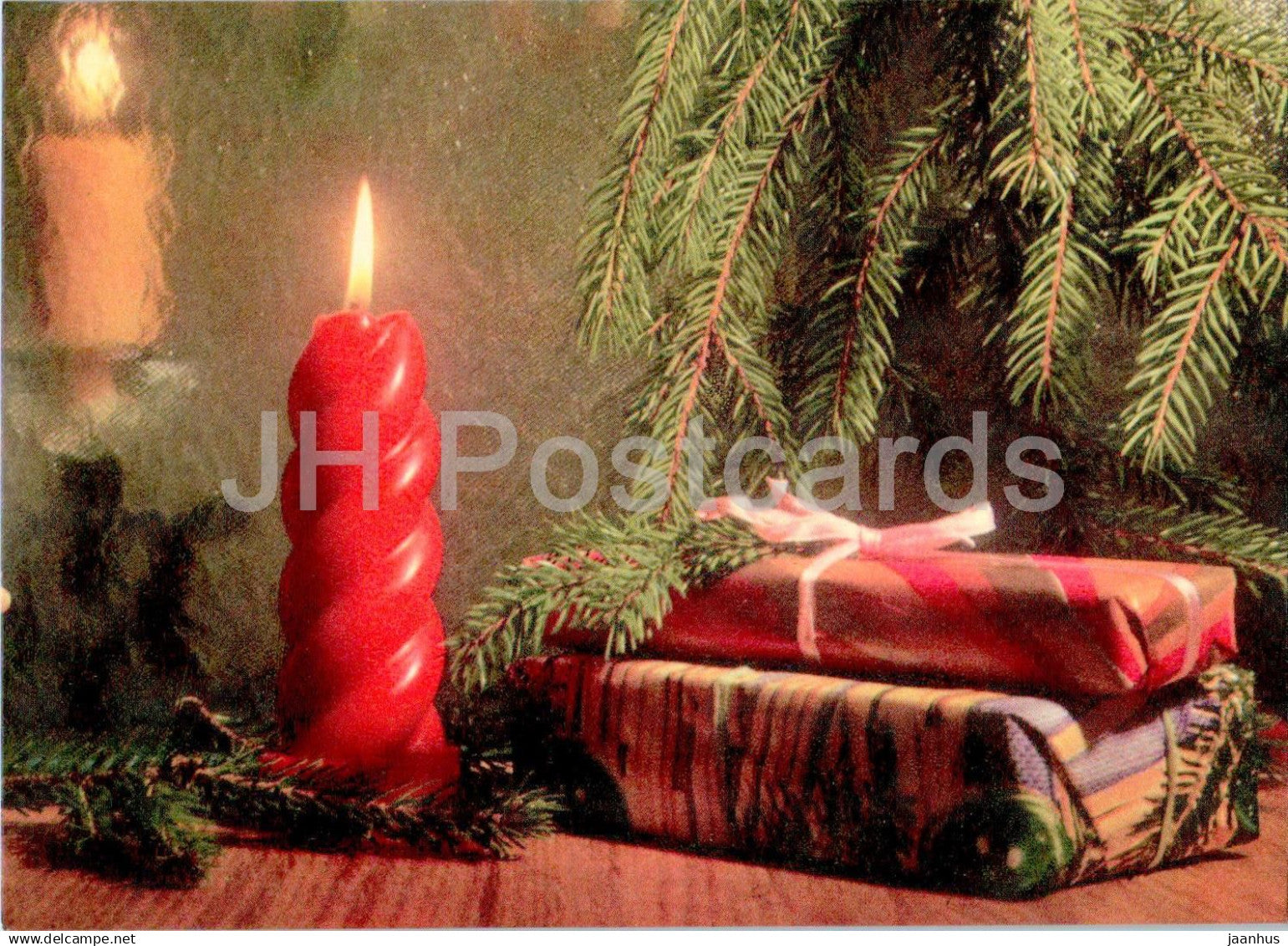 New Year Greeting card - Red Candle - Gifts - 1970 - Estonia USSR - used - JH Postcards