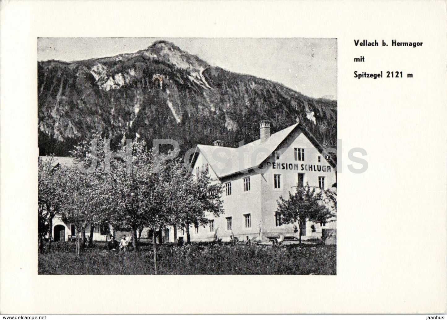 Vellach b Hermagor mit Spitzegel 2121 m - Pension Schluga - mountains - guesthouse - old postcard - Austria - unused - JH Postcards