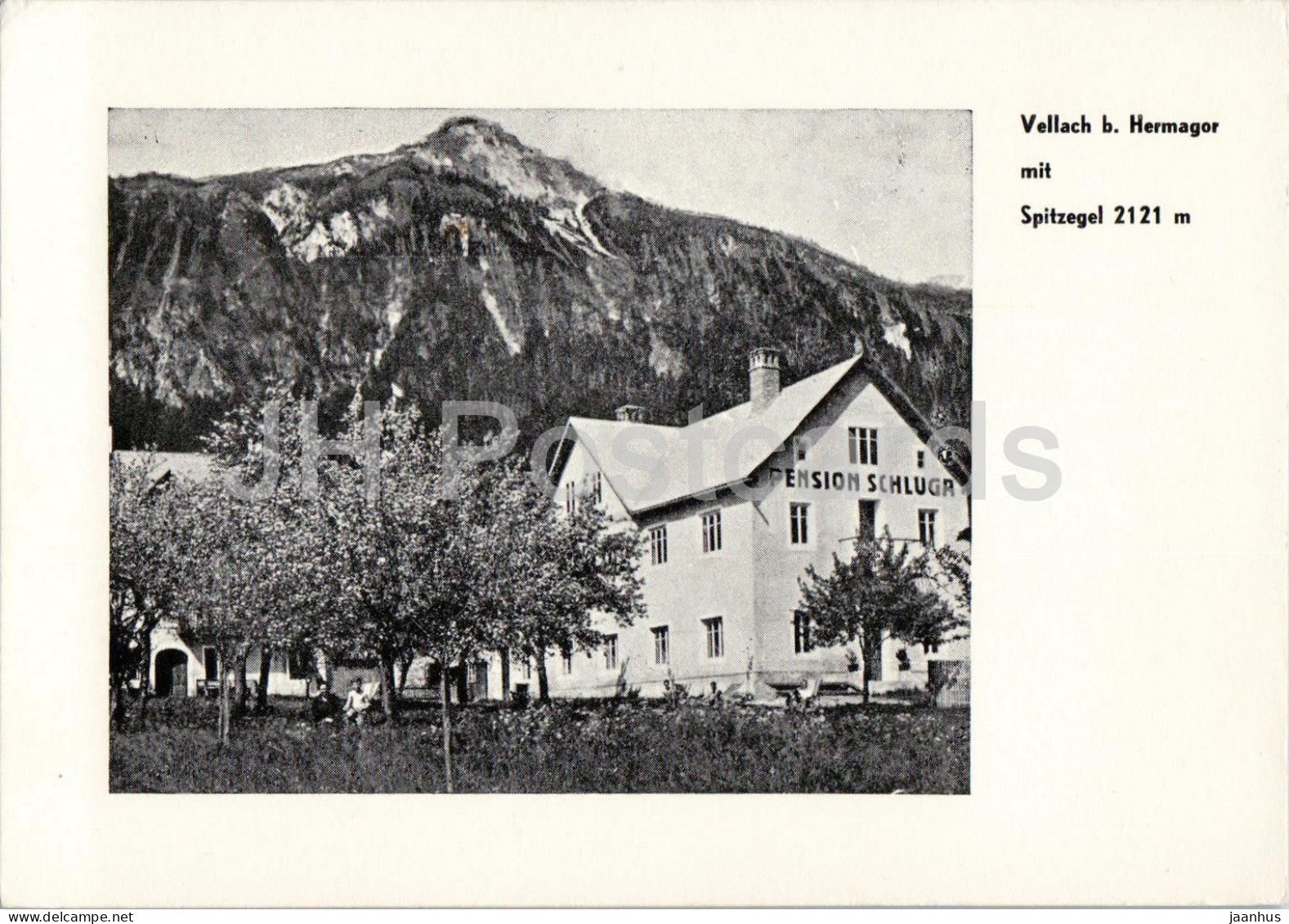 Vellach b Hermagor mit Spitzegel 2121 m - Pension Schluga - mountains - guesthouse - old postcard - Austria - unused - JH Postcards