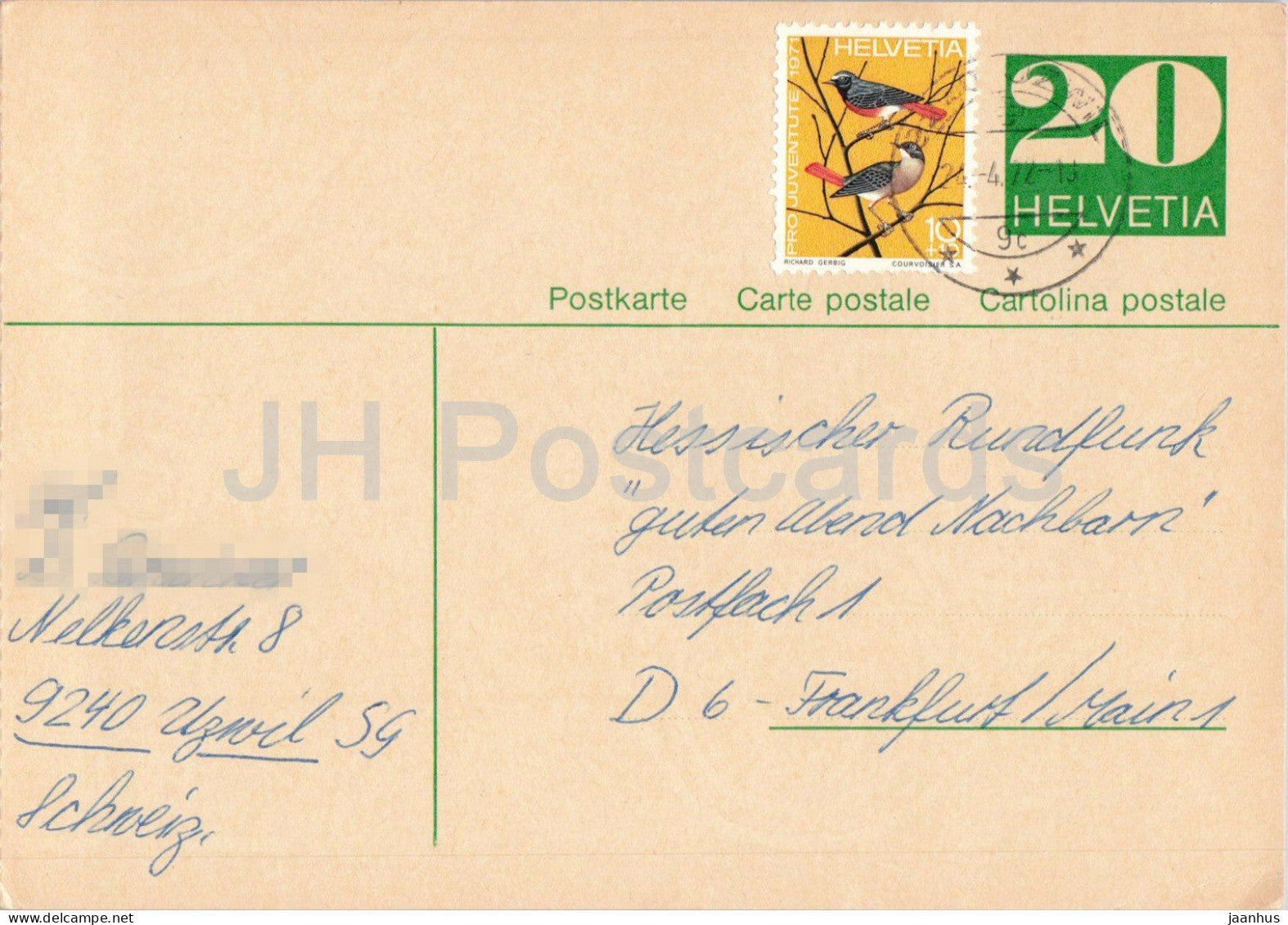 Guten Abend Nachbarn - Hessischer Rundfunk - postal stationery - 14 - 1972 - Switzerland - used - JH Postcards