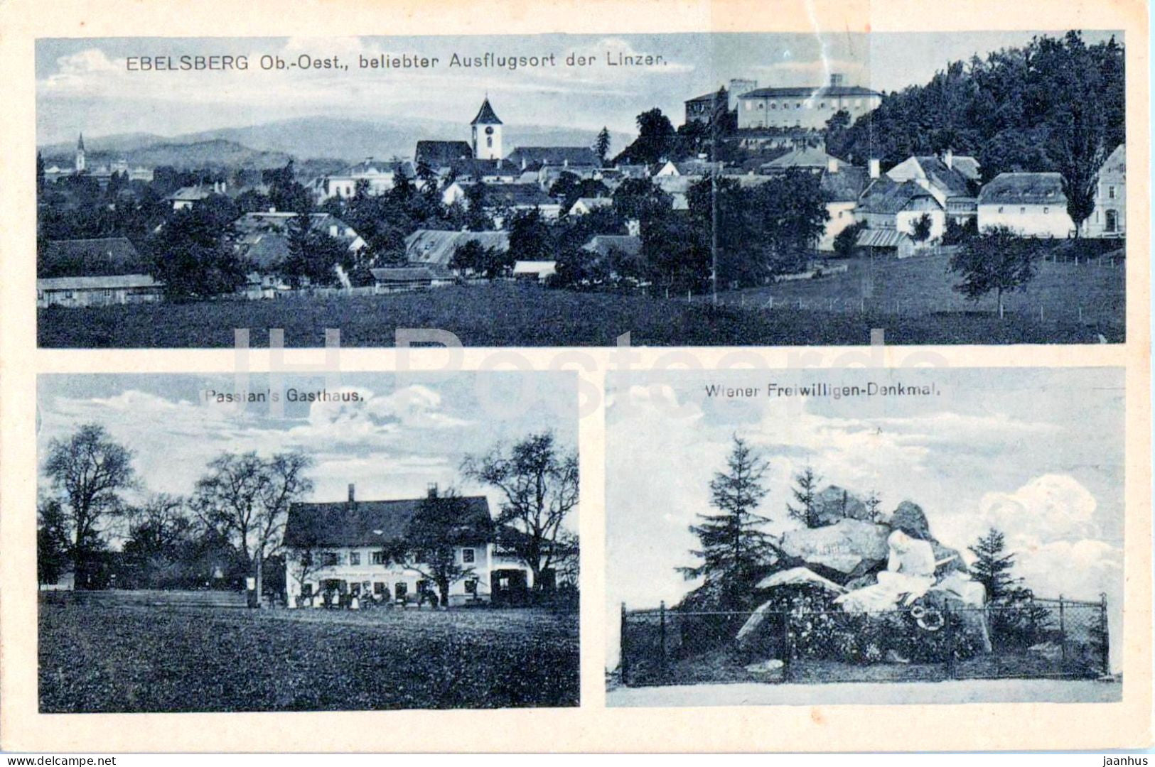 Ebelsberg - beliebter Ausflugsort der Linzer - Passian’s Gasthaus - Denkmal - old postcard - Austria - unused - JH Postcards