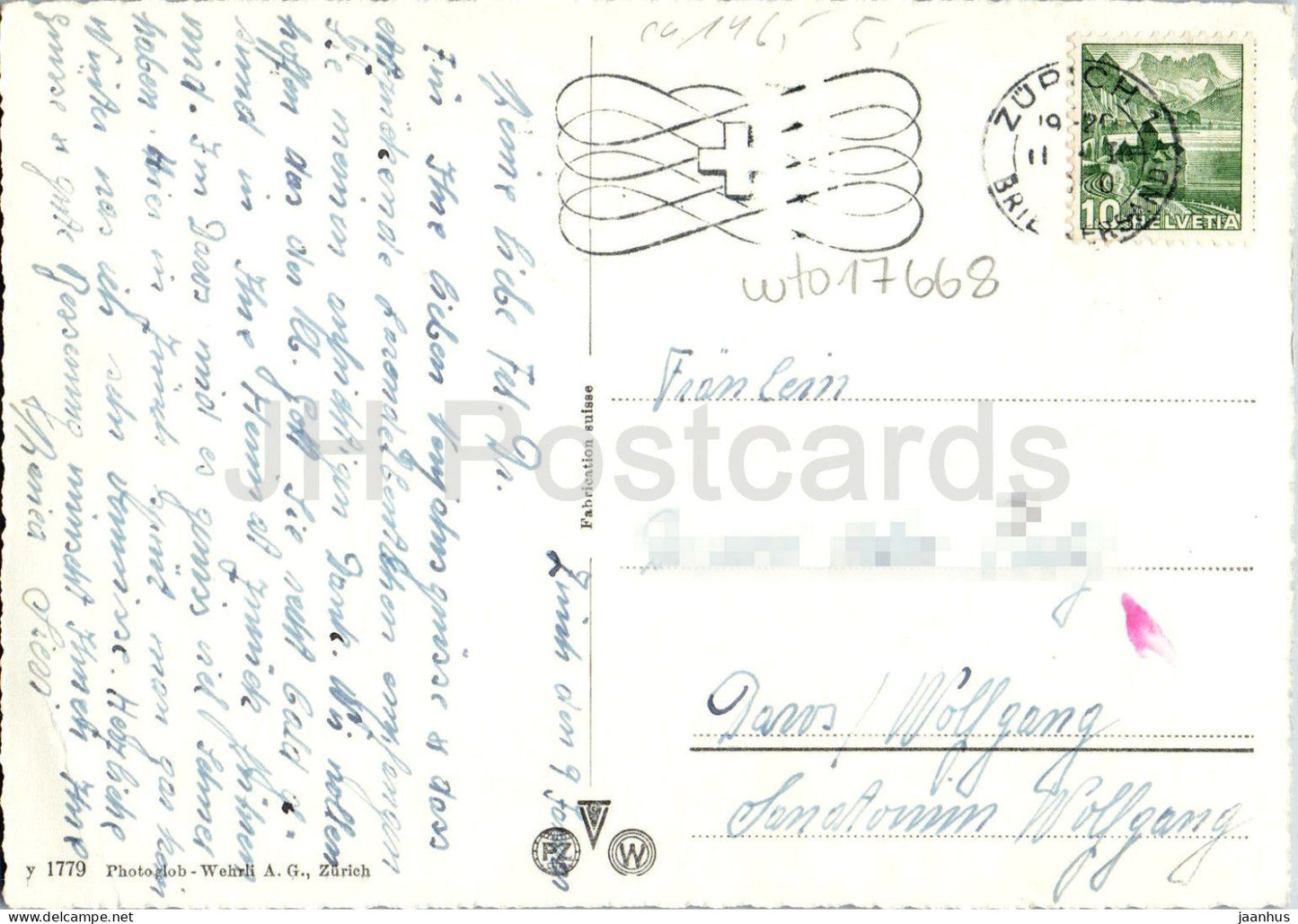 Zurich Bahnhofplatz - Railway Station Square - tram - old car - 1779 - old postcard - 1950s - Switzerland - used