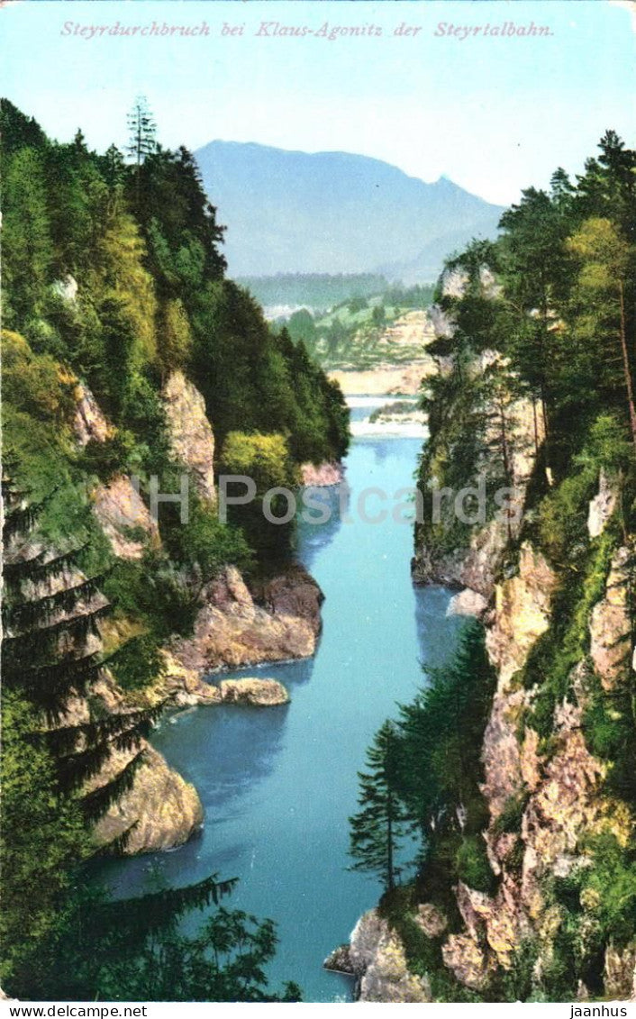 Steyrdurchbruch bei Klaus-Agonitz der Steyrtalbahn - gorge - river - 1474 - old postcard - 1929 - Austria - used - JH Postcards
