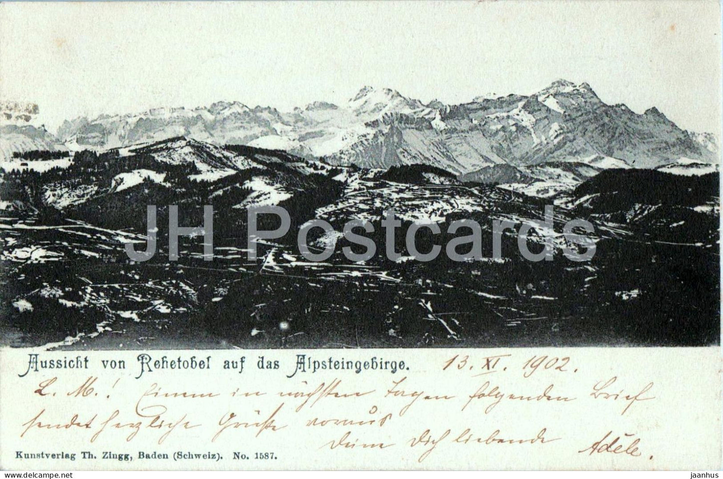Aussicht von Rehetobel auf das Alpsteingebirge - 1587 - old postcard - 1902 - Switzerland - used - JH Postcards