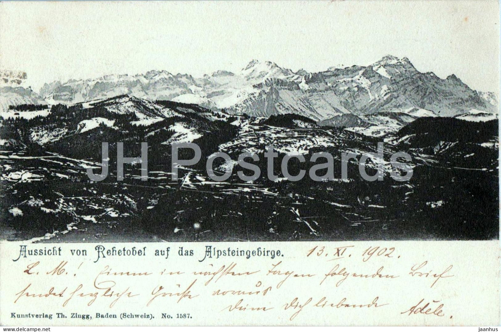 Aussicht von Rehetobel auf das Alpsteingebirge - 1587 - old postcard - 1902 - Switzerland - used - JH Postcards