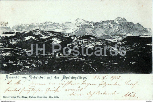 Aussicht von Rehetobel auf das Alpsteingebirge - 1587 - old postcard - 1902 - Switzerland - used - JH Postcards