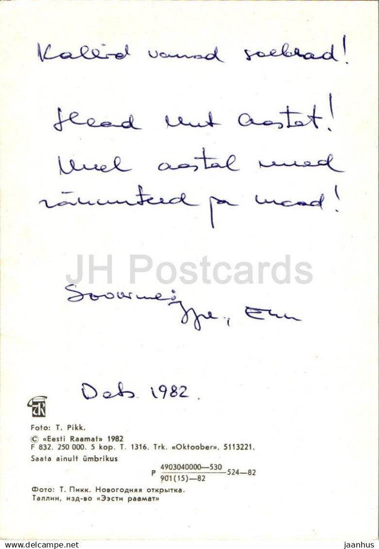 Carte de voeux du Nouvel An - 3 - bougie - décorations - boudin noir - 1982 - Estonie URSS - d'occasion 