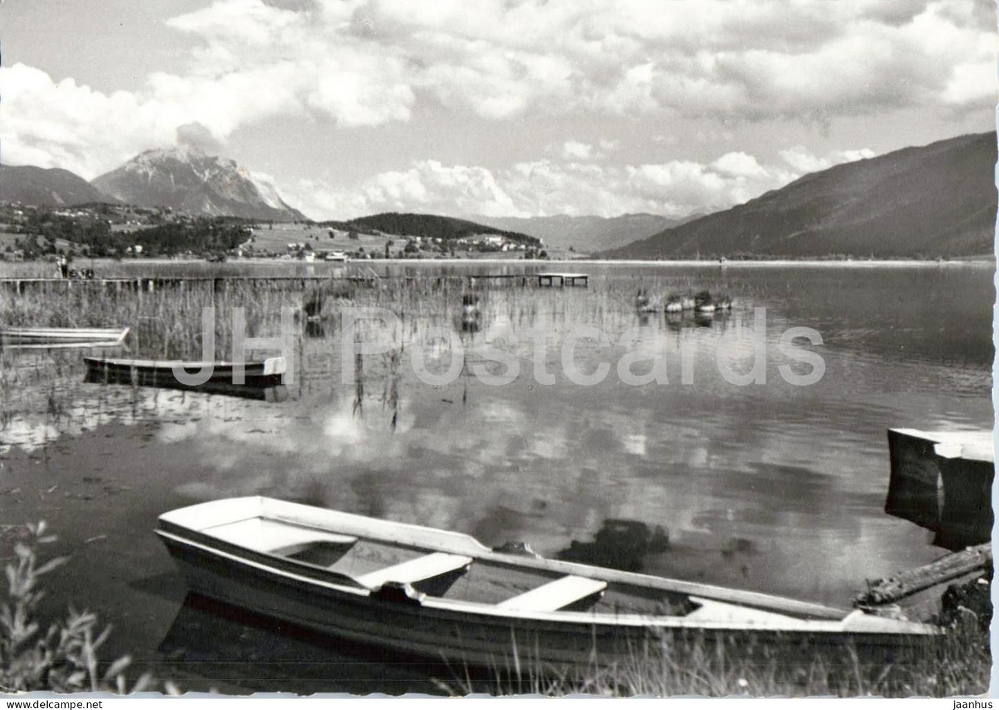 Presseggersee mit Dobratsch 2167 m - Karnten - lake - mountains - boat - 3849 - 1964 - Austria - used - JH Postcards